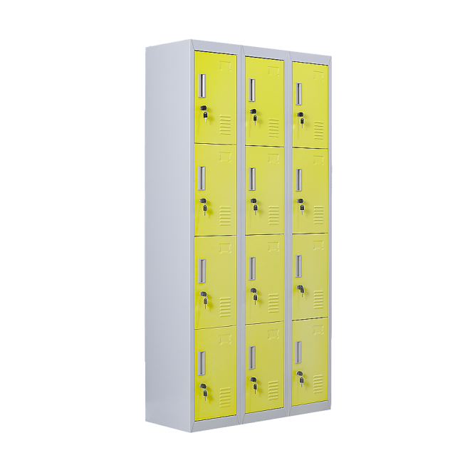 12-Door Locker for Office Gym Shed School Home Storage – Yellow, Standard Lock