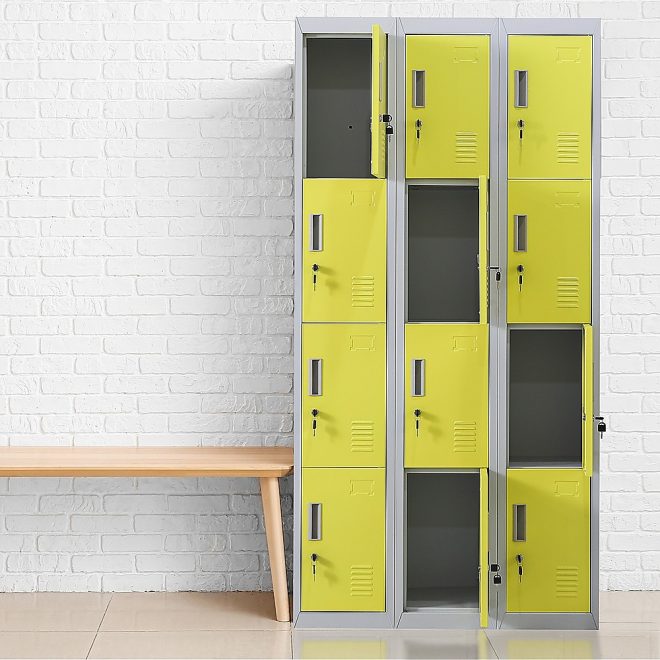 12-Door Locker for Office Gym Shed School Home Storage – Yellow, Standard Lock