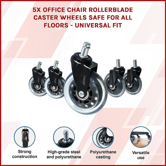 5x Office Chair Rollerblade Caster Wheels Safe for All Floors – Universal Fit