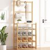 Large Wooden 5 Tiers Hat Coat Stand Clothes Shoe Rack Hanger Hooks Shelf Storage