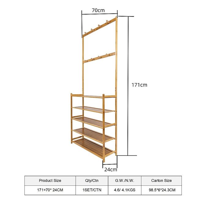 Large Wooden 5 Tiers Hat Coat Stand Clothes Shoe Rack Hanger Hooks Shelf Storage