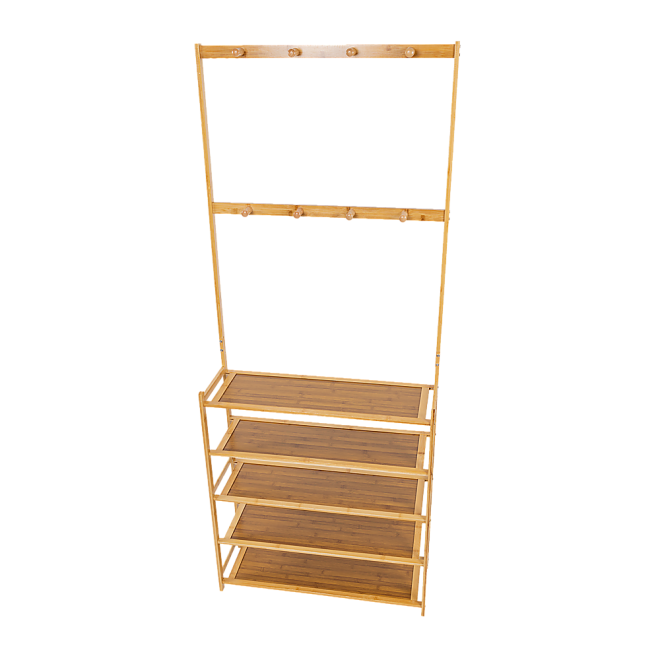 Large Wooden 5 Tiers Hat Coat Stand Clothes Shoe Rack Hanger Hooks Shelf Storage