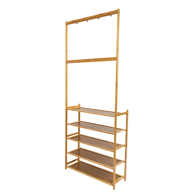 Large Wooden 5 Tiers Hat Coat Stand Clothes Shoe Rack Hanger Hooks Shelf Storage