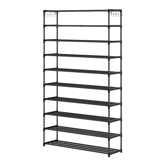 10 Tier Black Shoe Rack Metal Shoe Storage Organizer Rack 50-Pair Large Capacity