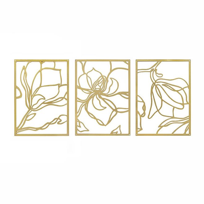 3 Piece Gold Flower Metal Wall Decor Abstract Floral Aesthetic Set of 3