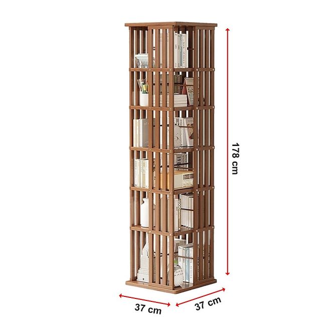 360 Rotating Bookshelf Bamboo Storage Display Rack Shelving in Dark Wood