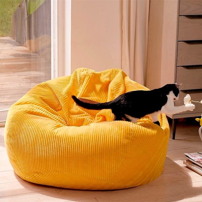 Jumbo Cord Beanbag Chair Cover Unfilled Large Bean Bag – Mustard