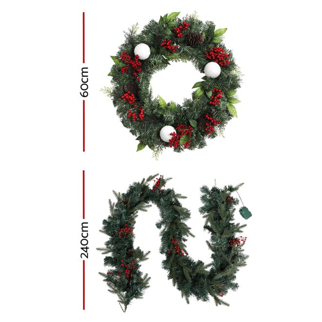 Christmas Garland with Wreath Set LED Lights Xmas Tree Decor