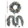 2.7m Christmas Garland with Wreath Set LED Lights Snowy Xmas Decor