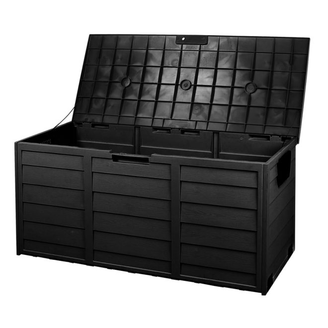 290L Outdoor Storage Box Garden Lockable Toys Tools Container Waterproof Indoor – Black