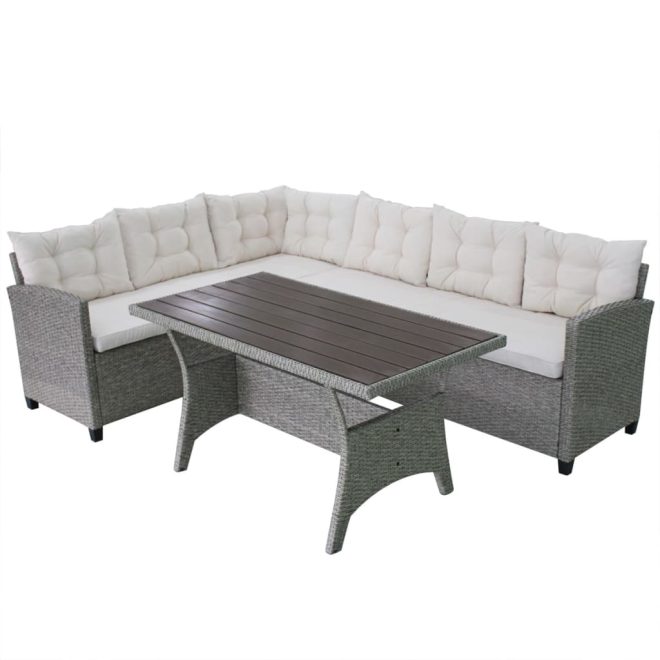 3 Piece Garden Lounge Set with Cushions Poly Rattan Grey