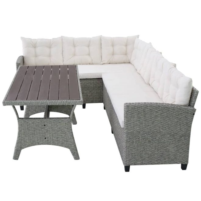 3 Piece Garden Lounge Set with Cushions Poly Rattan Grey