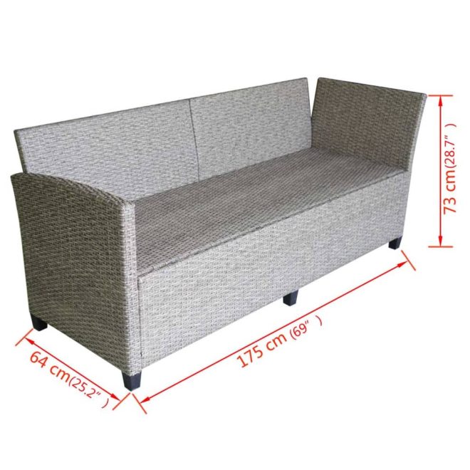 3 Piece Garden Lounge Set with Cushions Poly Rattan Grey