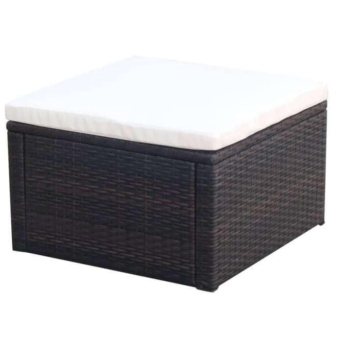 Footstool Ottoman Poly Rattan 53x53x30 cm – Brown