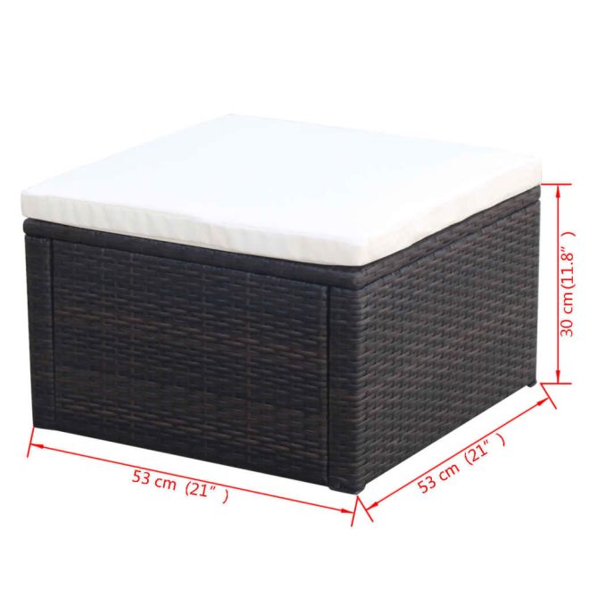 Footstool Ottoman Poly Rattan 53x53x30 cm – Brown