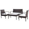 4 Piece Garden Lounge Set with Cushions Poly Rattan – Brown