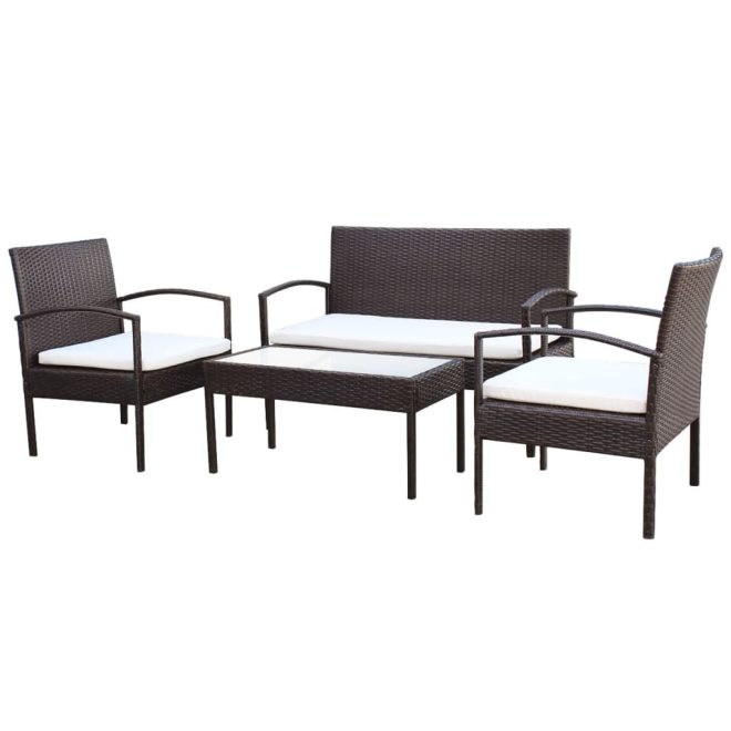 4 Piece Garden Lounge Set with Cushions Poly Rattan – Brown