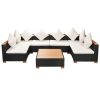 Garden Lounge Set with Cushions Poly Rattan Black – 2X Corner + 4X Middle + Table