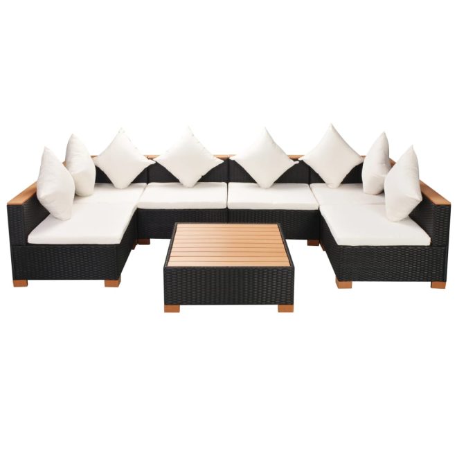 Garden Lounge Set with Cushions Poly Rattan Black – 2X Corner + 4X Middle + Table