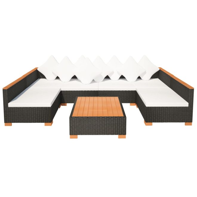 Garden Lounge Set with Cushions Poly Rattan Black – 2X Corner + 4X Middle + Table