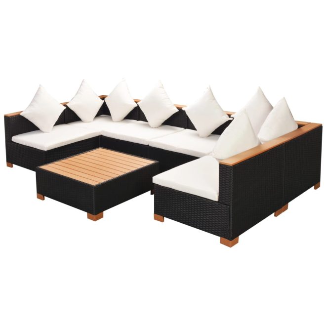 Garden Lounge Set with Cushions Poly Rattan Black – 2X Corner + 4X Middle + Table