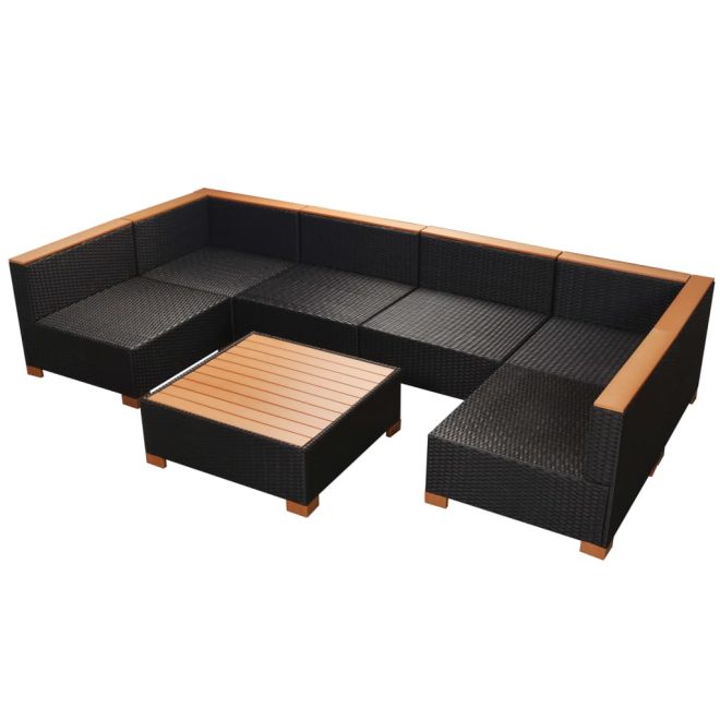 Garden Lounge Set with Cushions Poly Rattan Black – 2X Corner + 4X Middle + Table