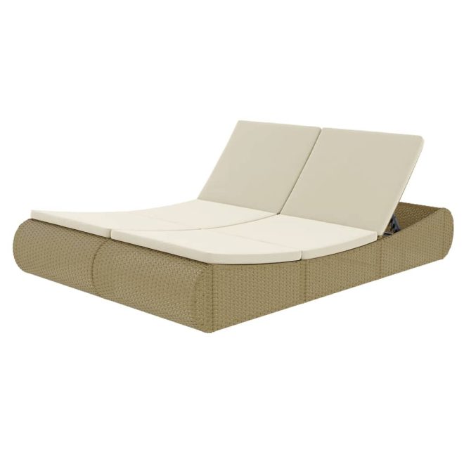 Outdoor Lounge Bed Poly Rattan Beige