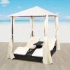 Double Sun Lounger with Curtains Poly Rattan – Black