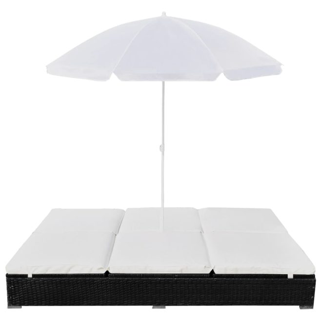 Outdoor Lounge Bed with Umbrella Poly Rattan – Black