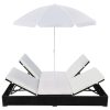 Outdoor Lounge Bed with Umbrella Poly Rattan – Black