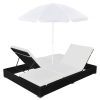 Outdoor Lounge Bed with Umbrella Poly Rattan – Black