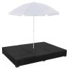 Outdoor Lounge Bed with Umbrella Poly Rattan – Black