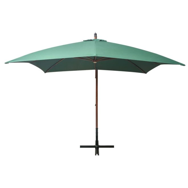 Hanging Parasol 300×300 cm Wooden Pole – Green