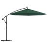 Hanging Parasol with LED Lighting Metal Pole – 300 cm, Green