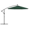 Hanging Parasol with LED Lighting Metal Pole – 300 cm, Green