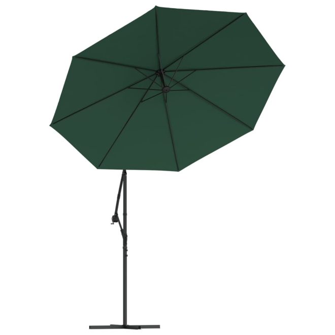 Hanging Parasol with LED Lighting Metal Pole – 300 cm, Green