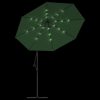 Hanging Parasol with LED Lighting Metal Pole – 300 cm, Green