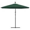 Hanging Parasol with LED Lighting Metal Pole – 300 cm, Green