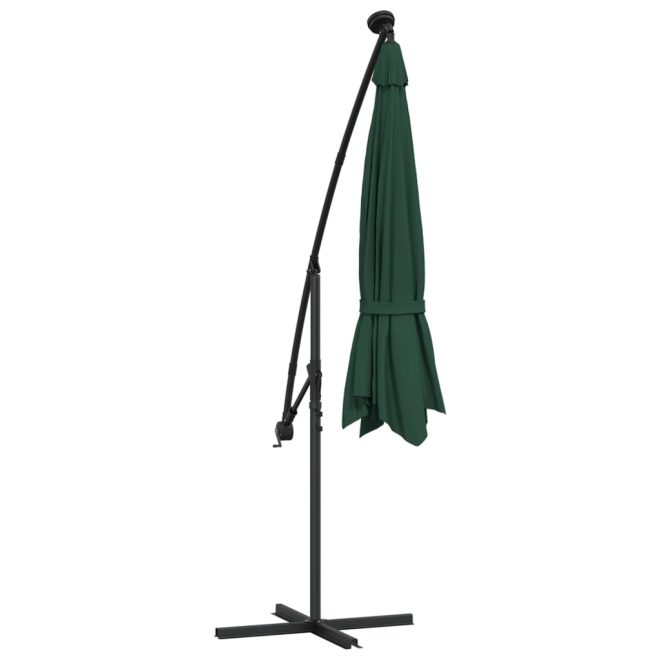 Hanging Parasol with LED Lighting Metal Pole – 300 cm, Green