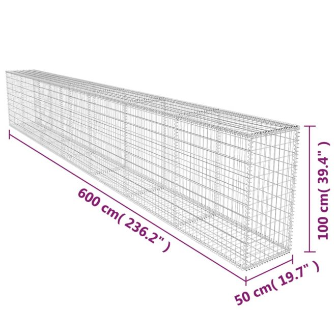 Gabion Wall with Cover Galvanised Steel – 600x50x100 cm