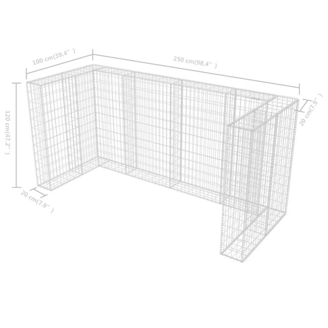 Gabion Single Wheelie Bin Surround Steel – 250x100x120 cm