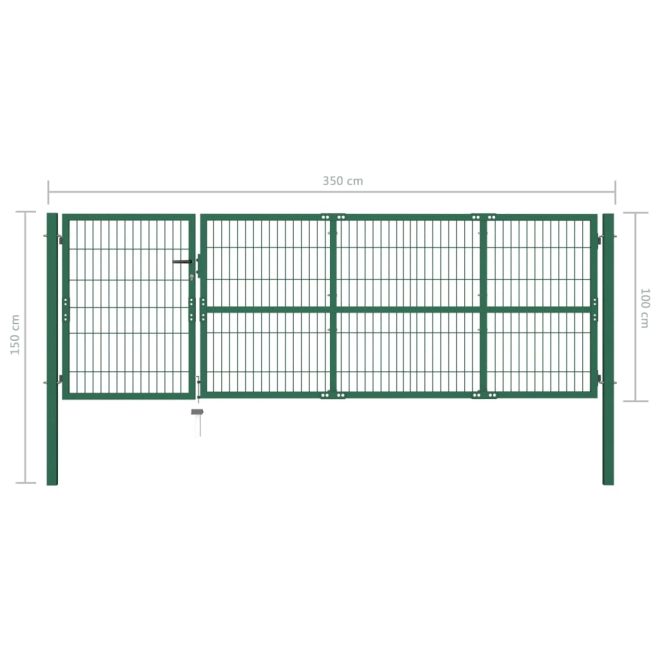 Garden Fence Gate with Posts Steel Green – 350×100 cm