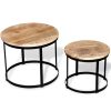 Coffee Table Set 2 Pieces Rough Mango Wood Round 40/50 cm – Brown