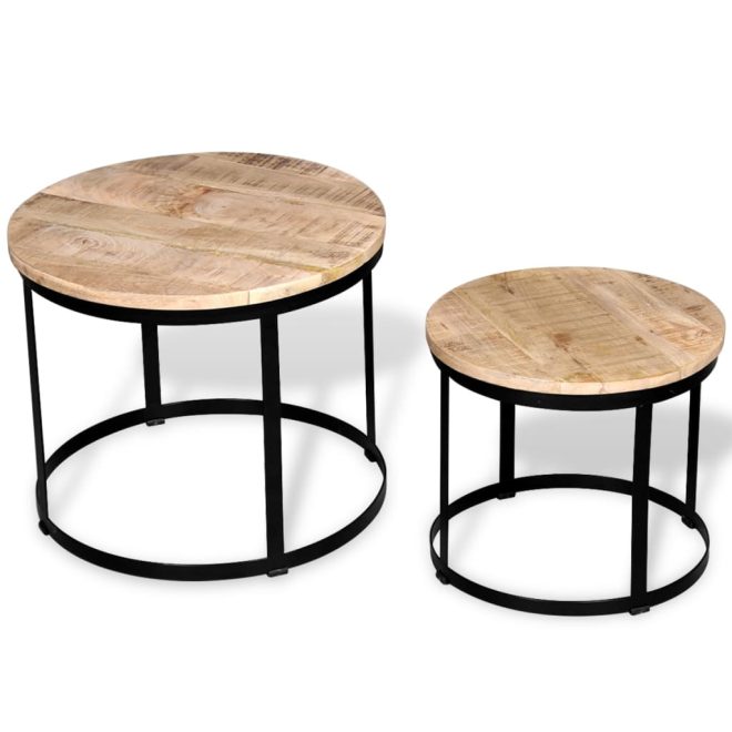 Coffee Table Set 2 Pieces Rough Mango Wood Round 40/50 cm – Brown