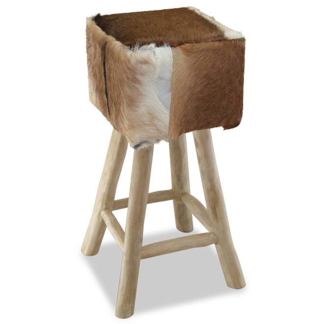 Bar Stool Real Leather and Solid Teak Wood