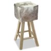 Bar Stool Real Leather and Solid Teak Wood