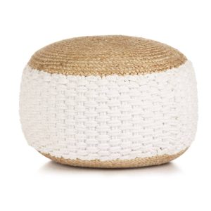 Woven/Knitted Pouffe Jute Cotton 50×35 cm White