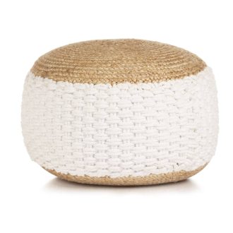 Woven/Knitted Pouffe Jute Cotton 50×35 cm White