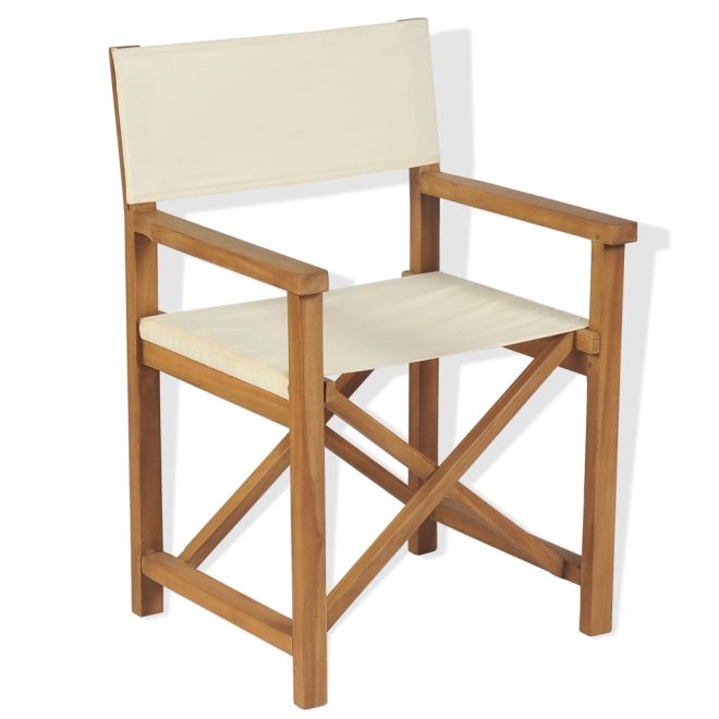 Folding Director’s Chair Solid Teak Wood – Cream