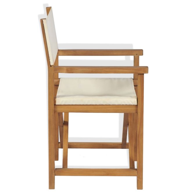 Folding Director’s Chair Solid Teak Wood – Cream